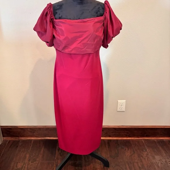 NWT Belle by Badgley Mischka Harlow Off-the-Shoulder Puffed Sleeve Dress,size 12 - Picture 3 of 14